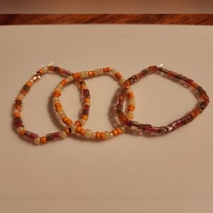 Handmade Orange and White Beaded Bracelet Set